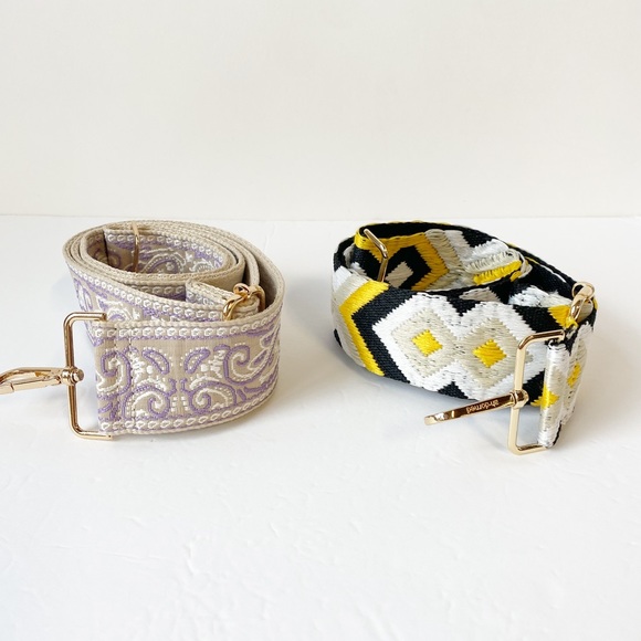 Ahdorned Crossbody Bag Strap Set of 2 Embroidered Paisley and Aztec Adjustable - Picture 1 of 7